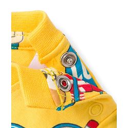 Babyhug Cotton Knit Full Sleeves Night Suit With Vehicle Print - Yellow