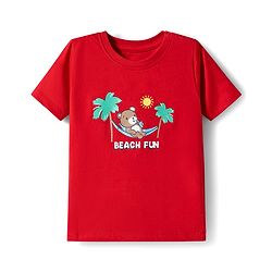 Babyhug 100% Cotton Single Jersey Knit Half Sleeves T-Shirt With Animal Print Pack Of 3 - Red Navy Blue & Yellow
