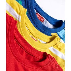 Babyhug 100% Cotton Single Jersey Knit Half Sleeves T-Shirt With Animal Print Pack Of 3 - Red Navy Blue & Yellow