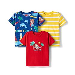 Babyhug 100% Cotton Single Jersey Knit Half Sleeves T-Shirt With Animal Print Pack Of 3 - Red Navy Blue & Yellow