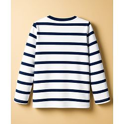 Babyhug 100% Cotton Knit Full Sleeves T-Shirt with Animal Embroidery & Stripes - Navy Blue & White