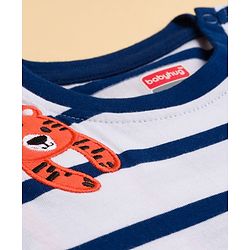 Babyhug 100% Cotton Knit Full Sleeves T-Shirt with Animal Embroidery & Stripes - Navy Blue & White