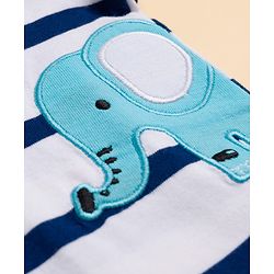Babyhug 100% Cotton Knit Full Sleeves T-Shirt with Animal Embroidery & Stripes - Navy Blue & White