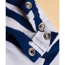 Babyhug 100% Cotton Knit Full Sleeves T-Shirt with Animal Embroidery & Stripes - Navy Blue & White