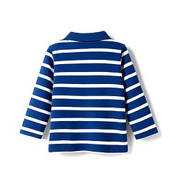 Babyhug 100% Cotton Knit Full Sleeves Striped Polo T-Shirt With Teddy Bear Print - Navy Blue