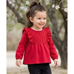 Babyhug 100% Cotton Knit Full Sleeves Solid Top - Red
