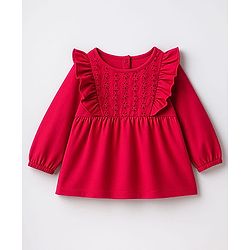 Babyhug 100% Cotton Knit Full Sleeves Solid Top - Red