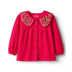 Babyhug 100% Cotton Knit Full Sleeves Top with Floral Embroidery - Red