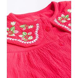 Babyhug 100% Cotton Knit Full Sleeves Top with Floral Embroidery - Red