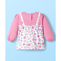 Babyhug 100% Cotton Single Jersey Knit Full Sleeves Top With Floral Print - Pink & White