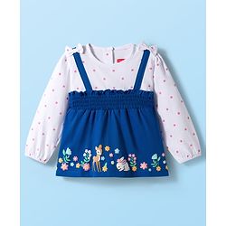 Babyhug 100% Cotton Full Sleeves Floral Printed Top with Bow Applique - Blue & White