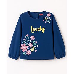 Babyhug Single Jersey Knit Full Sleeves Top With Floral Print - Navy Blue
