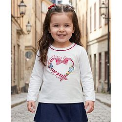 Babyhug 100% Cotton Knit Full Sleeves Top with Heart Print - White
