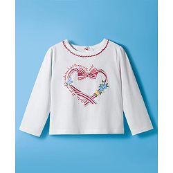 Babyhug 100% Cotton Knit Full Sleeves Top with Heart Print - White