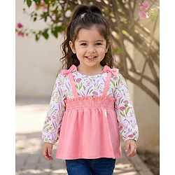 Babyhug 100% Cotton Single Jersey Knit Full Sleeves Tops With Floral Print - Pink