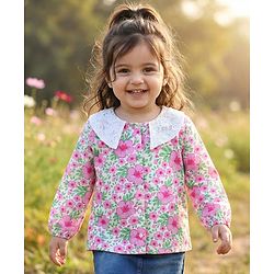 Babyhug 100% Cotton Knit Full Sleeves Top with Floral Print - Multicolor