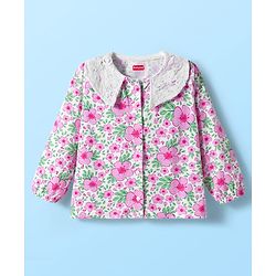 Babyhug 100% Cotton Knit Full Sleeves Top with Floral Print - Multicolor