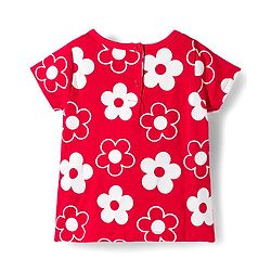 Babyhug 100% Cotton Knit Half Sleeves Top with Floral Print - Red