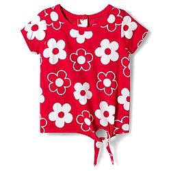 Babyhug 100% Cotton Knit Half Sleeves Top with Floral Print - Red