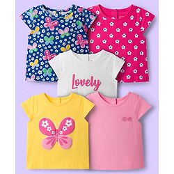 Babyhug 100% Cotton Knit Half Sleeves T-Shirts with Floral & Butterfly Print Pack of 5 - Multicolor