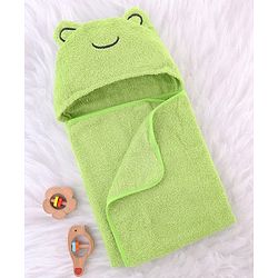 Babyhug Cotton Terry Woven Hooded Bath Towel with Froggo Print L 73 x B 73 cm - Light Green