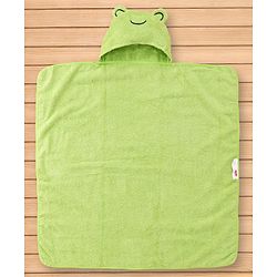 Babyhug Cotton Terry Woven Hooded Bath Towel with Froggo Print L 73 x B 73 cm - Light Green