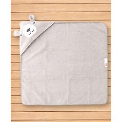 Babyhug Cotton Terry Woven Hooded Bath Towel with Bear Print L 73 x B 73 cm - Light Grey