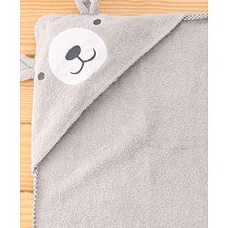 Babyhug Cotton Terry Woven Hooded Bath Towel with Bear Print L 73 x B 73 cm - Light Grey
