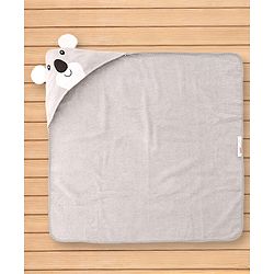 Babyhug Cotton Terry Woven Hooded Bath Towel with Koala Print L 73 x B 73 cm - Light Grey