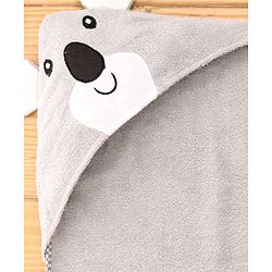 Babyhug Cotton Terry Woven Hooded Bath Towel with Koala Print L 73 x B 73 cm - Light Grey