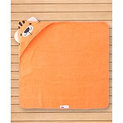 Babyhug Cotton Terry Woven Hooded Bath Towel with Tiger Print L 73 x B 73 cm - Light Orange