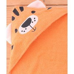 Babyhug Cotton Terry Woven Hooded Bath Towel with Tiger Print L 73 x B 73 cm - Light Orange