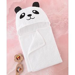 Babyhug Cotton Terry Woven Hooded Bath Towel with Panda Print L 73 x B 73 cm - White