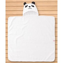 Babyhug Cotton Terry Woven Hooded Bath Towel with Panda Print L 73 x B 73 cm - White
