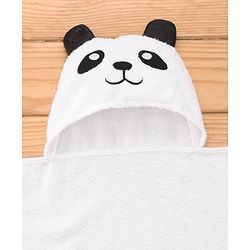 Babyhug Cotton Terry Woven Hooded Bath Towel with Panda Print L 73 x B 73 cm - White