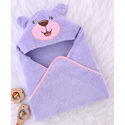 Babyhug Terry Woven Hooded Towel With Bear Applique & Embroidery L 76 x B 76 cm - Lavender