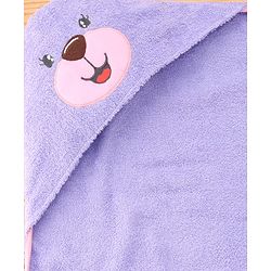 Babyhug Terry Woven Hooded Towel With Bear Applique & Embroidery L 76 x B 76 cm - Lavender