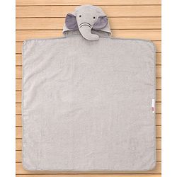 Babyhug Cotton Terry Woven Hooded Bath Towel with Elephant Print L 73 x B 73 cm - Light Grey