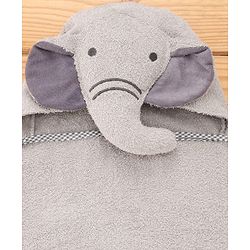 Babyhug Cotton Terry Woven Hooded Bath Towel with Elephant Print L 73 x B 73 cm - Light Grey