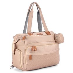 Babyhug 2-in-1 Premium Quilted Multifunctional Tote & Backpack for Travel-  Beige| Convertible Carry| Independent Shoe Compartment| Dry & Wet Separation|Insulated Bottle Pouch|Large Capacity Organizer