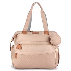 Babyhug 2-in-1 Premium Quilted Multifunctional Tote & Backpack for Travel-  Beige| Convertible Carry| Independent Shoe Compartment| Dry & Wet Separation|Insulated Bottle Pouch|Large Capacity Organizer