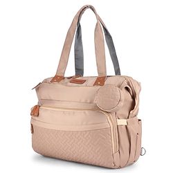 Babyhug 2-in-1 Premium Quilted Multifunctional Tote & Backpack for Travel-  Beige| Convertible Carry| Independent Shoe Compartment| Dry & Wet Separation|Insulated Bottle Pouch|Large Capacity Organizer