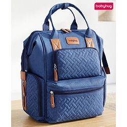 Babyhug Multipurpose Structured Diaper Backpack| Wide Opening Frame| Multi-Pocket Organizer| Dual Carry Handles| Wipes Dispenser| Charger Cable Opening| Stroller Clip | Capacity- 17L -  Blue