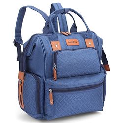 Babyhug Multipurpose Structured Diaper Backpack| Wide Opening Frame| Multi-Pocket Organizer| Dual Carry Handles| Wipes Dispenser| Charger Cable Opening| Stroller Clip - Blue