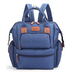 Babyhug Multipurpose Structured Diaper Backpack| Wide Opening Frame| Multi-Pocket Organizer| Dual Carry Handles| Wipes Dispenser| Charger Cable Opening| Stroller Clip - Blue