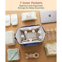 Babyhug Multipurpose Structured Diaper Backpack| Wide Opening Frame| Multi-Pocket Organizer| Dual Carry Handles| Wipes Dispenser| Charger Cable Opening| Stroller Clip | Capacity- 17L -  Blue
