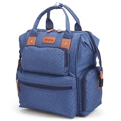 Babyhug Multipurpose Structured Diaper Backpack| Wide Opening Frame| Multi-Pocket Organizer| Dual Carry Handles| Wipes Dispenser| Charger Cable Opening| Stroller Clip - Blue