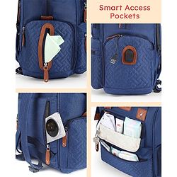 Babyhug Multipurpose Structured Diaper Backpack| Wide Opening Frame| Multi-Pocket Organizer| Dual Carry Handles| Wipes Dispenser| Charger Cable Opening| Stroller Clip | Capacity- 17L -  Blue