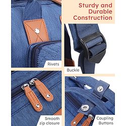 Babyhug Multipurpose Structured Diaper Backpack| Wide Opening Frame| Multi-Pocket Organizer| Dual Carry Handles| Wipes Dispenser| Charger Cable Opening| Stroller Clip | Capacity- 17L -  Blue
