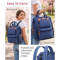 Babyhug Multipurpose Structured Diaper Backpack| Wide Opening Frame| Multi-Pocket Organizer| Dual Carry Handles| Wipes Dispenser| Charger Cable Opening| Stroller Clip | Capacity- 17L -  Blue